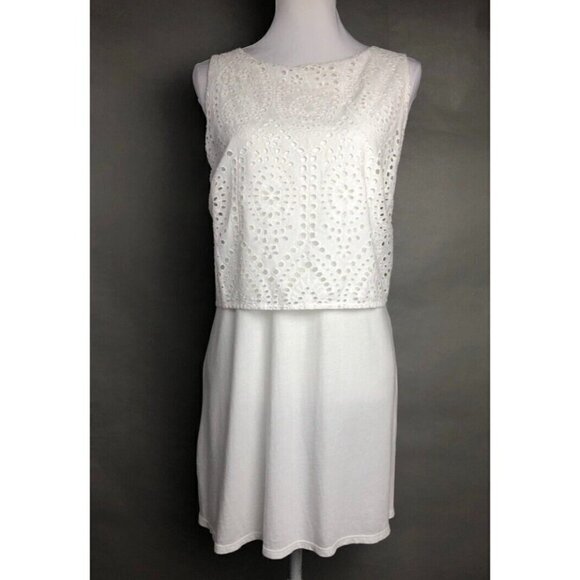 J Jill Sz L White Eyelet Lace Layered Long Tee T-Shirt Tank Top Womens NEW NWT - Picture 6 of 13